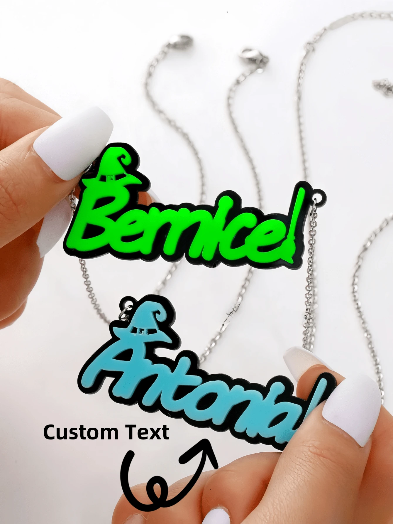1pc A Variety Of Styles To Choose Custom Women's Acrylic Name Necklace, Locket Collar Chain, Personalized Halloween Hat Broomstick Necklace, Stainless Steel Silver Cross Chain Choker, Party Jewelry For The Best Friend Birthday Gift