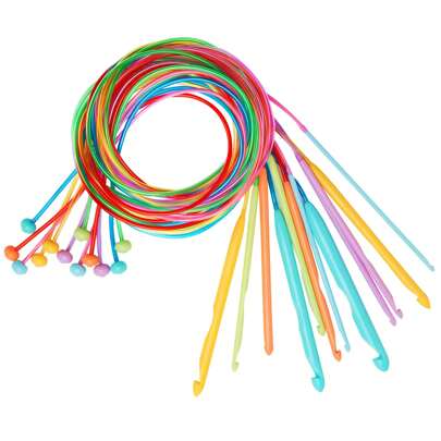 Bộ 12 chiếc/Bộ ống nhựa đàn hồi nhiều màu sắc kim đan thảm Tunisian  kim đan len 47,24 inch dụng cụ đan len kim đan áo len