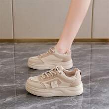 Giày thể thao đế bệt màu trơn đơn giản cho nữ, giày thể thao đế dày thời trang - Màu Khaki - Xem 4