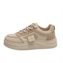 Giày thể thao đế bệt màu trơn đơn giản cho nữ, giày thể thao đế dày thời trang - Màu Khaki - Xem 9