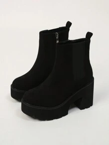 Botas de tobillo de cuña gruesa de estilo simple y casual para mujer, para otoño/invierno