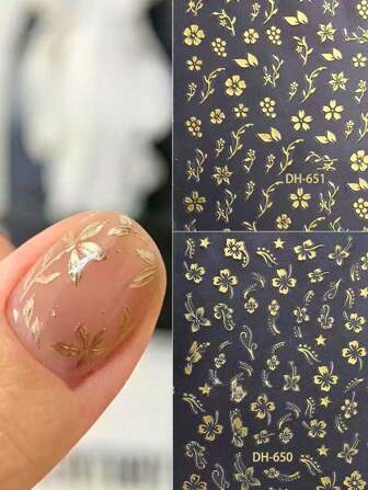 1 Simple Golden Chinese Style Small Flower Nail Sticker, Three-Dimensional Champagne Gold Small Flower Five Petal Flower Back Adhesive Nail Sticker DIY Comes With Adhesive Nail Stickers, Yellow Nail Stickers, And Nail Art Stickers