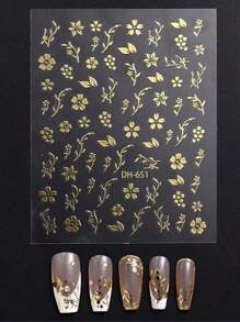1 Simple Golden Chinese Style Small Flower Nail Sticker, Three-Dimensional Champagne Gold Small Flower Five Petal Flower Back Adhesive Nail Sticker DIY Comes With Adhesive Nail Stickers, Yellow Nail Stickers, And Nail Art Stickers