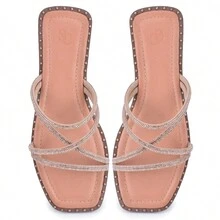 Flat Sandals Women's Sandals With Rhinestone Straps, Elegant Luxury, First-Class Finish, Ideal For Any Occasion - 駝色 - 查看 5