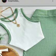 Two-Tone Rib Cropped Blouse – Style And Customization - 薄荷綠 - 查看 1