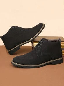 男士休闲商务百搭高帮套脚靴，新款绒面英伦风格软底皮靴