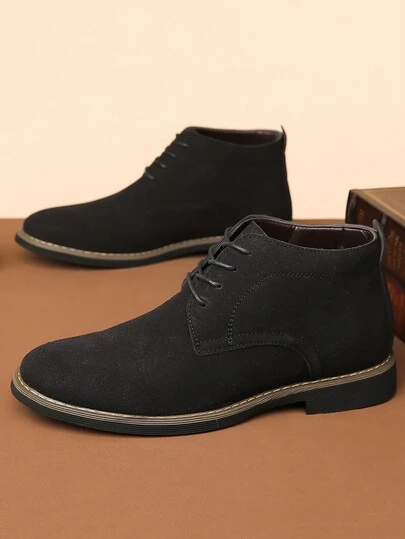 Men's Casual Business Versatile High-Top Pull-On Boots, New Suede-Like British Style Soft Sole Leather Boots