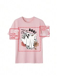 Customized Women's T-Shirt - Design Your Own Personalized Printed T-Shirt By Adding Your Own Photo (Family Photo/Selfie),Ornamental,Dawg,Unique,Custom,Belle Costume,Ideal Gifts For Her,Family,Friends,Pink Girls,For Holiday,For Vacation,For Anniversaries - Pink - View 4