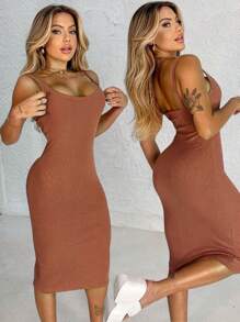 Vestido curto feminino verao canelado ribana premium tendencia - Chocolate - Visão 1