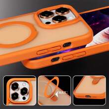 Hadaasi 1 个橙色磁性枢轴支架带合金镜头膜，磨砂肌肤触感 PC+硅胶 TPU 二合一带隐藏式可旋转磁性金属可折叠指环支架，超薄防震半透明磨砂防指纹气囊保护手机壳兼容 Apple 17Pro/17ProMax/17Air/17/16Pro/16ProMax/16Plus/16/15Pro/15ProMax/15Plus/15/14Pro/14ProMax/14Plus/14/13Pro/13ProMax/12Pro/12ProMax/12/11ProMax/11/11Pro 防水防摔防刮