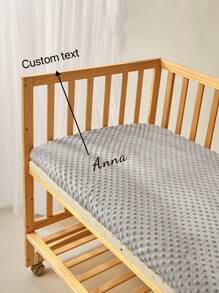 Customizable Embroidered Text Kids Fitted Sheet, Warm & Soft Flannel Baby Personalized Name Crib Skirt, Winter Baby Shower Family Decorations Gifts Winter Eve Gifts Back To School Winter Gift Ideas Boy Girl Valentine's Day - Grey - View 1