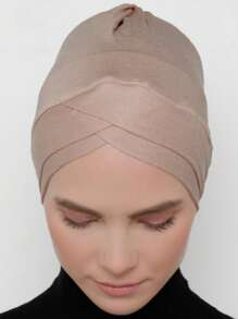 1pc Arab Solid Color Abaya Accessories Classic Hijab Cap Turban, Liner, Under Scarf, Double Layered Cross Wrap Head Wrap, Suitable For Daily Life, Festivals, Outdoor Activities Headband Breathable Under Cap Women Veil