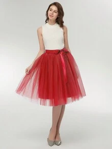 1 Pc Short Midi Length Tulle Tutu Skirt With Ribbon For Halloween Cosplay Wedding Party Black Royal Blue Dark Green Navy Blue Red - Multicolor - View 9