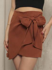 Short Tailored Skirt With A New Bow Tie - màu nâu - Xem 3