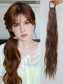 20Inch Ponytail With Elastic Hair Rope Long Straight Ponytail Extensions Synthetic Hair Extensions Elegant Natural Looking For Daily Use - Light Brown - View 2