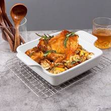1pc 8 X 8inch Porcelain Square Bakeware With Double Handle, Cake Baking Pan Ceramic Baking Dish For Brownie, Casserole, Lasagna, Family Dinner (White)
