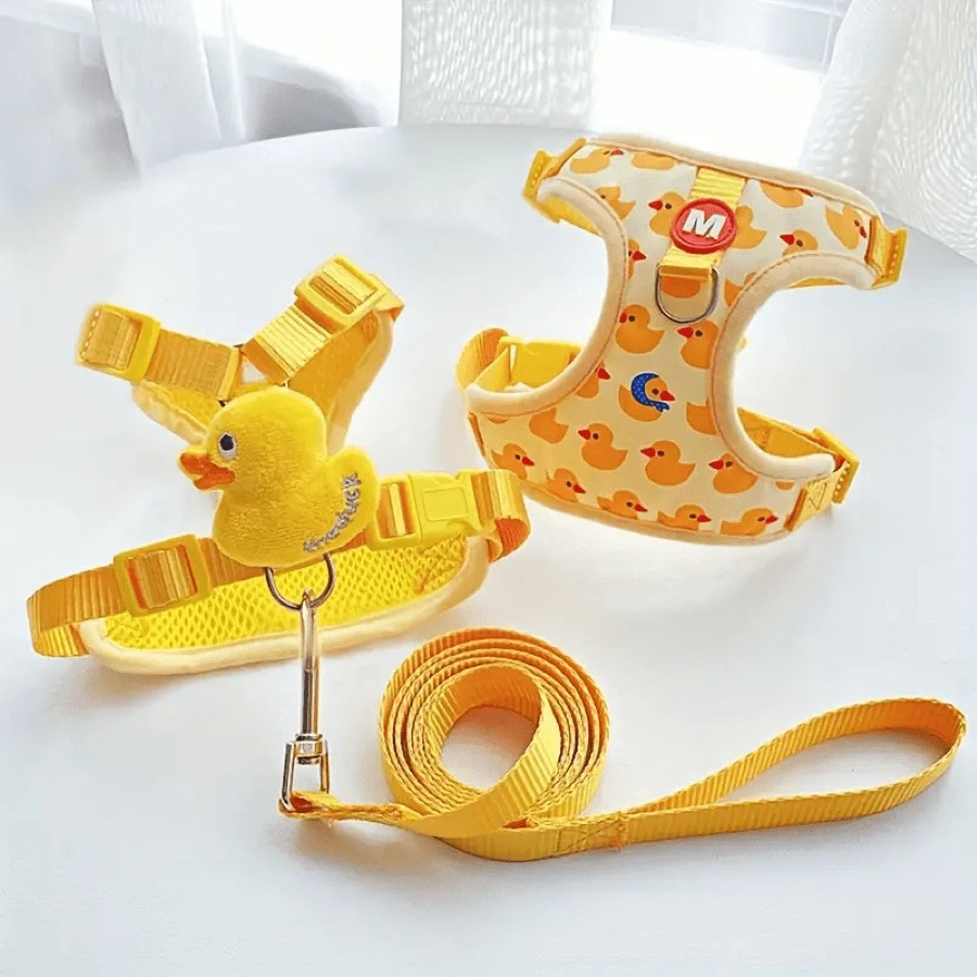 Bộ dây nịt và dây xích cho chó nhỏ, dây nịt lưới mềm có thể điều chỉnh bốn điểm cho chó và 1 khóa tháo lắp nhanh, dây xích cho chó bằng nylon dài 5 ft