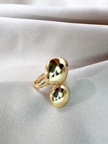 Ring 1 Square 1 Round Large Straight Abstract Smooth High Fusion Adjustable 18K Gold Plated 925 Silver - 金色 - 查看 3
