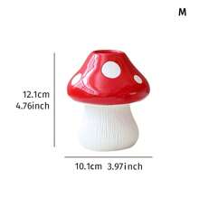 1 件创意可爱白色波尔卡圆点红顶蘑菇形花瓶，彩色树脂材质桌面花盆，适用于家庭、酒店、餐厅桌面装饰和盆栽