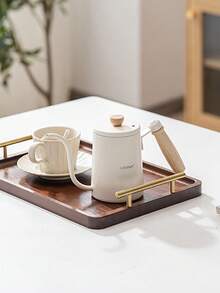 1 khay gỗ hình chữ nhật màu đen có tay cầm bằng kim loại màu vàng đựng cốc nước, trái cây, thực phẩm, bánh mì, đồ lặt vặt, khay đựng đồ gia dụng, quà tặng Giáng sinh - 1 cái - Xem 10