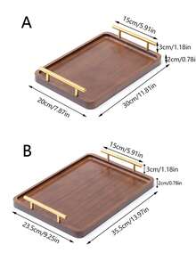 1 khay gỗ hình chữ nhật màu đen có tay cầm bằng kim loại màu vàng đựng cốc nước, trái cây, thực phẩm, bánh mì, đồ lặt vặt, khay đựng đồ gia dụng, quà tặng Giáng sinh - 1 cái - Xem 3