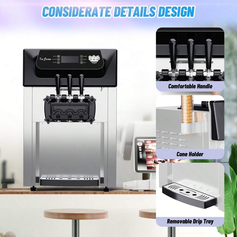 Commercial Ice Cream Machine, 5.3 To 7.4 Gallons Per Hour Soft Serve