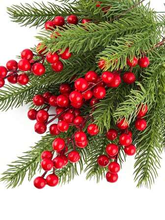 30 Pcs/Set High-Quality Artificial Pine Branches - Realistic Holly Red Fruit For Holiday Decoration - Durable Stem Sticks, Perfect For Flower Garlands And Christmas Trees - Adding Elegance To Your Season, Wedding And Party Decorations, Christmas Decoration Supplies, DIY Decoration Accessories, Christmas Gifts, Christmas Tree Decorations, Christmas Handicrafts Home Decor Christmas Decorations Room Decor