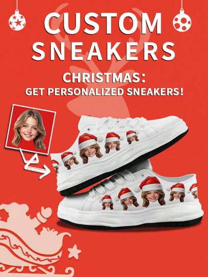 1 par de zapatillas altas personalizadas como regalo de Navidad, zapatillas de lona con foto de sombrero de Papá Noel personalizadas, zapatillas con suela gruesa personalizadas como regalo de Navidad, zapatillas de lona altas personalizadas con sombrero de Papá Noel, zapatillas con foto de sombrero de Papá Noel, zapatillas personalizadas para mujer, zapatillas deportivas y casuales personalizadas, regalo de Navidad