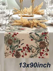 Christmas Pine Needle Linen Table Runner Dresser Scarf Pine Cone Cardinal Red Birds Kitchen Table Runner Christmas Decorations - Multicolor - View 12