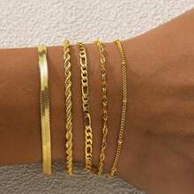 5 件套时尚精致网球串珠回形针和链式手链，可堆叠饰品套装，适合女士，礼物 - 金色 - 查看 3