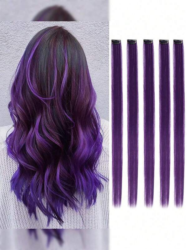 5 peças de extensões de cabelo estilo grampo liso, cabelo sintético de 20 polegadas para mulheres, adequado para uso diário em festas, perucas, dramatização, Halloween, roupas de Natal