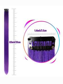 5 piezas de extensiones de cabello de color con clip, de 20 pulgadas de fibra sintética para mujeres, adecuadas para uso diario, fiestas, cosplay, Halloween, Navidad y otras ocasiones - Morado - Ver 3