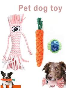 1 món đồ chơi cho chó hình củ cà rốt bằng dây cotton, bóng gặm bằng dây thừng đan thủ công, đồ dùng huấn luyện thú cưng ngoài trời. - Nhiều màu - Xem 1