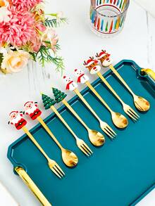 Bộ 8 thìa và nĩa cà phê bằng thép không gỉ làm quà tặng Giáng sinh - Thìa có tay cầm trang trí ngày lễ, thích hợp cho món tráng miệng, cà phê, sữa lắc và mứt - Bộ dao kéo đa năng, dùng cho Lễ Tạ ơn, Phục sinh, Halloween - Quà tặng Giáng sinh lý tưởng - Nhiều màu - Xem 11