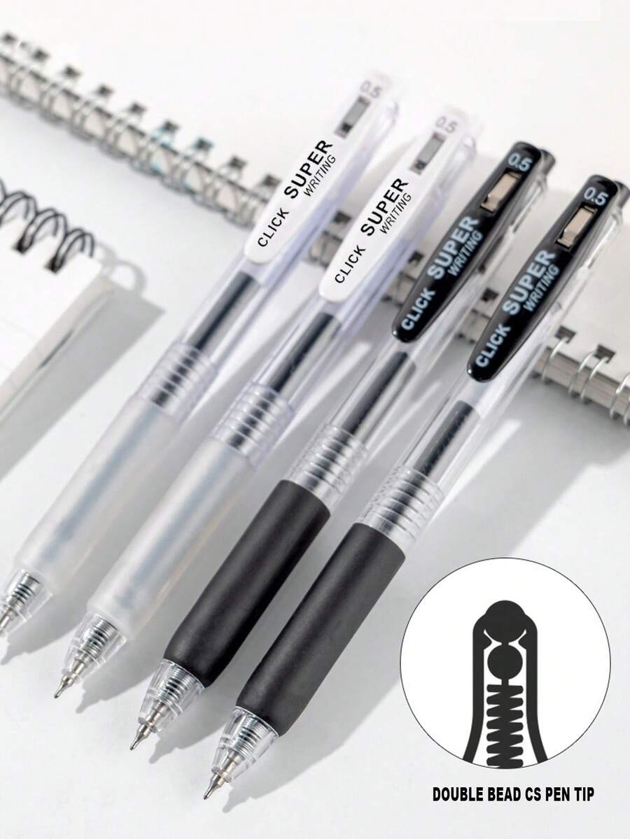 12pcs Black Retractable Ballpoint Pen Set, High-Quality Transparent Pen With CS Tip, Quick-Drying, Large Capacity, 0.5mm Suitable For Middle School Students, Office, Smooth Writing