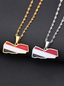 1 pièce Collier pendentif en acier de titane minimaliste à la mode, personnalisé avec carte et drapeau, convient pour un port quotidien, excellent cadeau pour les amis et la famille