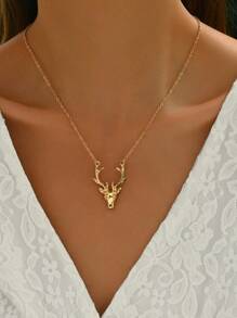 1pc Elegant Deer Head & Antler Simple Necklace - Yellow Gold - View 4