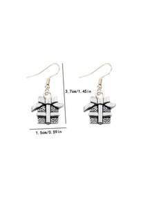1 Cặp hộp quà Giáng sinh & tuần lộc & kẹo que & bông tai thiết kế mặt dây chuyền cây thông Noel, món quà dễ thương hoàn hảo cho phụ nữ đêm Giáng sinh - Màu Bạc Cổ - Xem 8