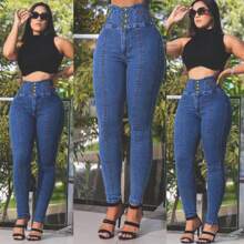 MMS-CLARINHA Jeans With Elastic Waist And Basket On The Bum Different Color Models - Màu xanh Cadet - Xem 4