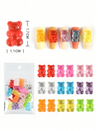 Gummy Bear Nail Art Decoration, 18pcs Cute Jelly Sweet Bear DIY Manicure Charms Turn Your Nails Into A Candy-Coated Masterpiece Nail Gems Nail Supplies