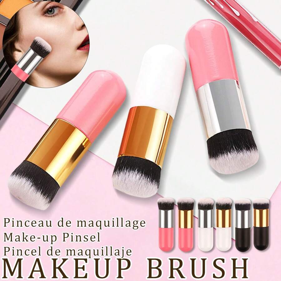 Juego de brochas de maquillaje rosa, blanco, negro: brocha redonda y esponjosa de base, brocha de rubor, brocha de iluminador, brocha de polvos, brocha de polvos portátil, brocha de polvos reutilizable para maquillaje facial, juego de brochas suaves y esponjosas para maquillaje profesional, sombras de ojos y kabuki, herramientas de belleza, regalos de belleza, ideal para principiantes de maquillaje - Multicolor - Ver 1