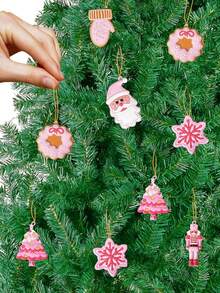 6 件圣诞树饰品 PVC 粉色圣诞胡桃夹子圣诞老人雪花饰品圣诞饰品生日派对装饰工艺品节日圣诞树派对（可爱风格），圣诞节 - 粉色 - 查看 5