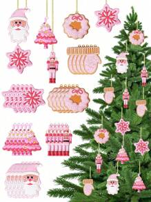 6 件圣诞树饰品 PVC 粉色圣诞胡桃夹子圣诞老人雪花饰品圣诞饰品生日派对装饰工艺品节日圣诞树派对（可爱风格），圣诞节 - 粉色 - 查看 1