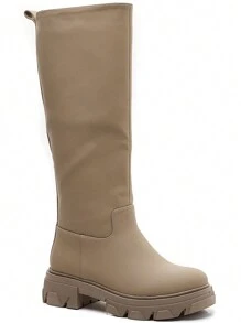 Beige Chunky Knee-High Boots – Modern Urban Style And Comfort Guaranteed - Apricot - View 3