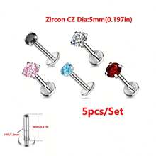 ADYJELY 1/5pcs Stainless Steel Hypoallergenic Inlaid Transparent CZ Lip Nails Nose Rings Studs 16G Internally Threaded Labret Medusa Lip Studs Conch Tragus Earrings Studs Red Pink Blue Black 3mm 4mm 5mm Piercing Jewelry Decoration For Women And Men
