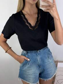 Women's Embroidered Linen Blouse FL-72343 - 黑色 - 查看 1