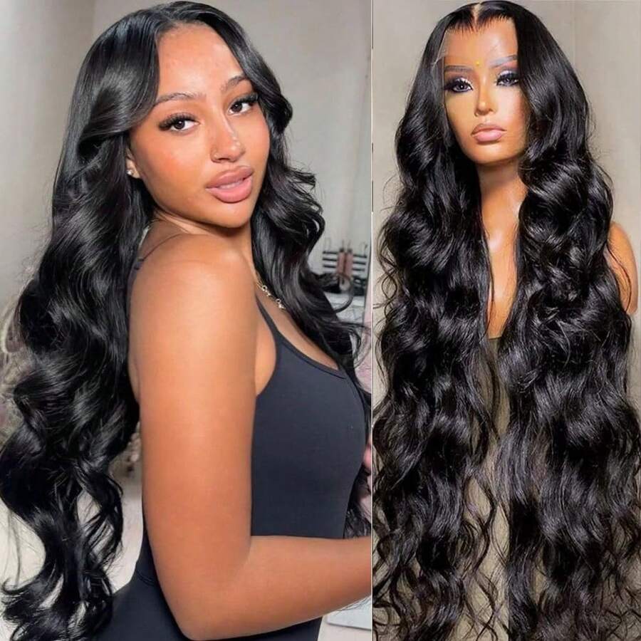 20 Inch Body Wave Lace Front Wigs Human Hair 180 Density 13x6 HD Transparent Lace Frontal Wigs Human Hair Pre Plucked With Baby Hair Glueless Wigs Human Hair - 黑色 - 查看 1