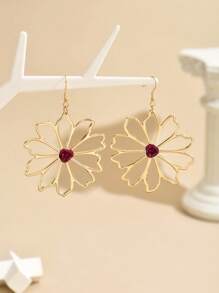 1 đôi bông tai thiết kế hoa rỗng thanh lịch, hàng mới về mùa thu đông - Vàng - Xem 3