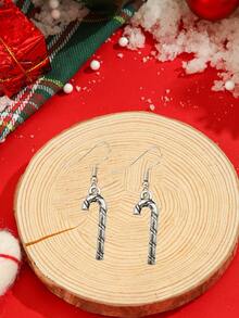 1 Cặp hộp quà Giáng sinh & tuần lộc & kẹo que & bông tai thiết kế mặt dây chuyền cây thông Noel, món quà dễ thương hoàn hảo cho phụ nữ đêm Giáng sinh - Màu Bạc Cổ - Xem 5