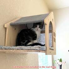 1 Piece Cat Wall Shelf Wooden Cottage, Sturdy Cat House And Perch, Cat Wall Furniture For Sleeping, Playing And Climbing, Can Be Used As A Floor To Ceiling Cat House, Maximum Weight Capacity 12kg (26lb) - gừng - Xem 1